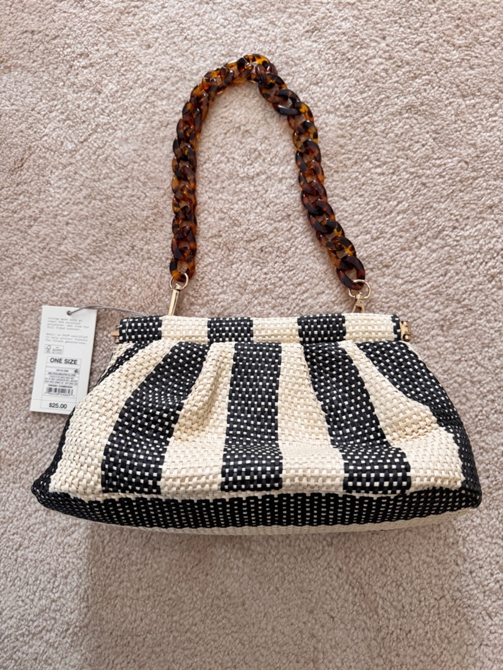 Targets a new day Black & Cream Striped Bag with removable Tortoiseshell Chain